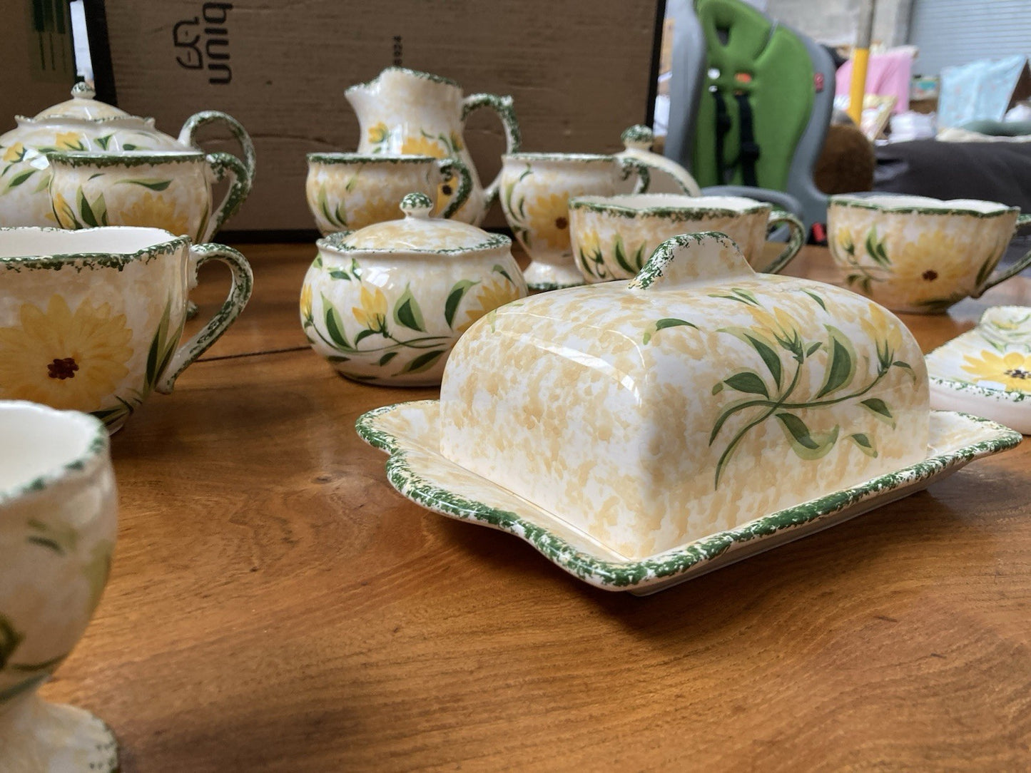 Vintage Obrarte Portugal Sunflower Tea Set – Teapot, Creamer, Sugar Bowl & Cups