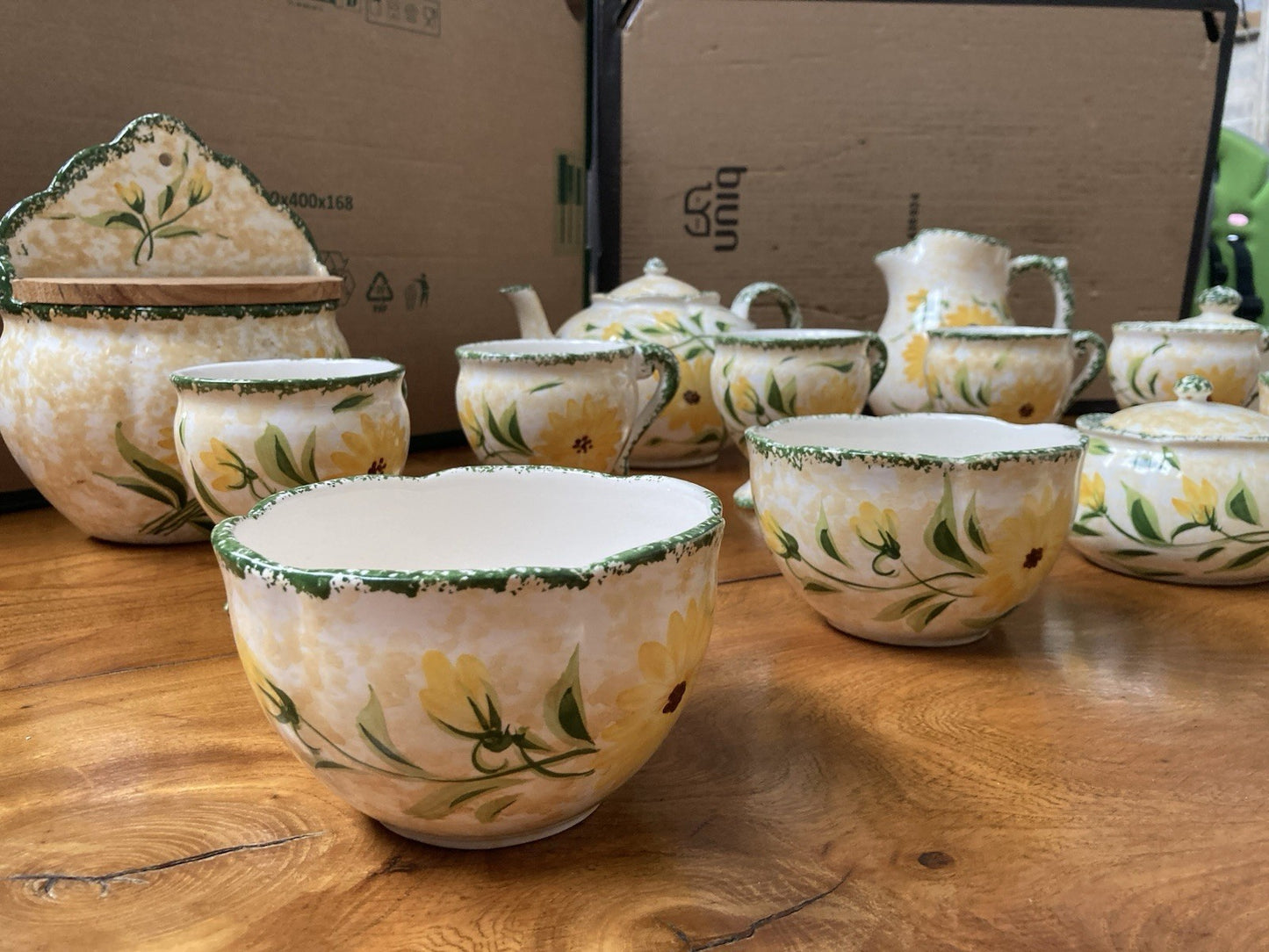 Vintage Obrarte Portugal Sunflower Tea Set – Teapot, Creamer, Sugar Bowl & Cups