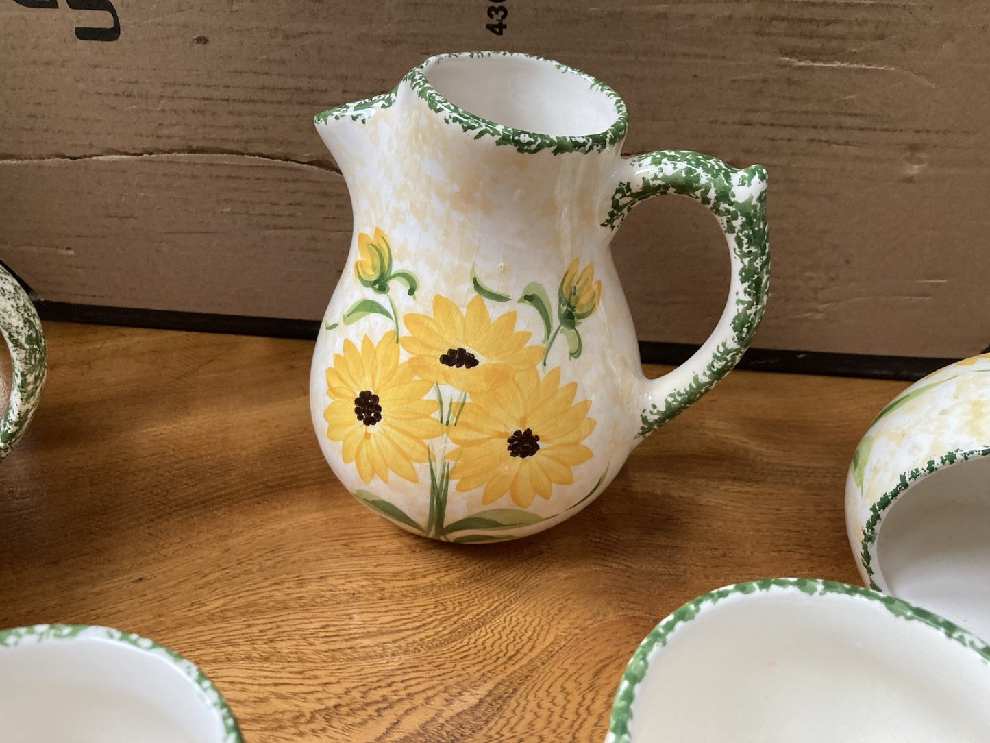 Vintage Obrarte Portugal Sunflower Tea Set – Teapot, Creamer, Sugar Bowl & Cups