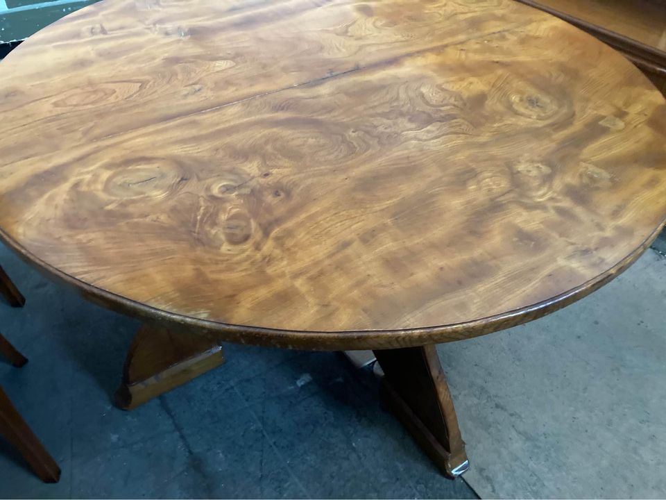 large vintage solid wood card table with carved club design - man cave - dining table