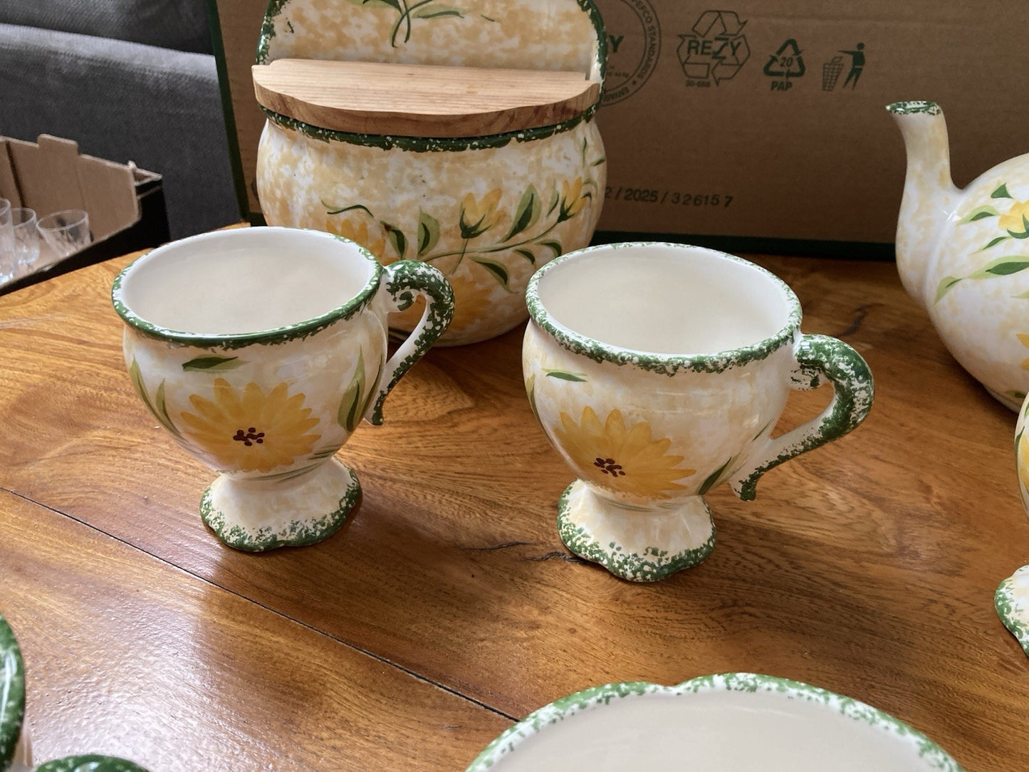 Vintage Obrarte Portugal Sunflower Tea Set – Teapot, Creamer, Sugar Bowl & Cups