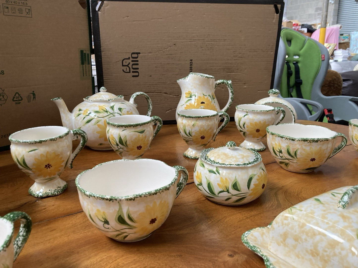 Vintage Obrarte Portugal Sunflower Tea Set – Teapot, Creamer, Sugar Bowl & Cups