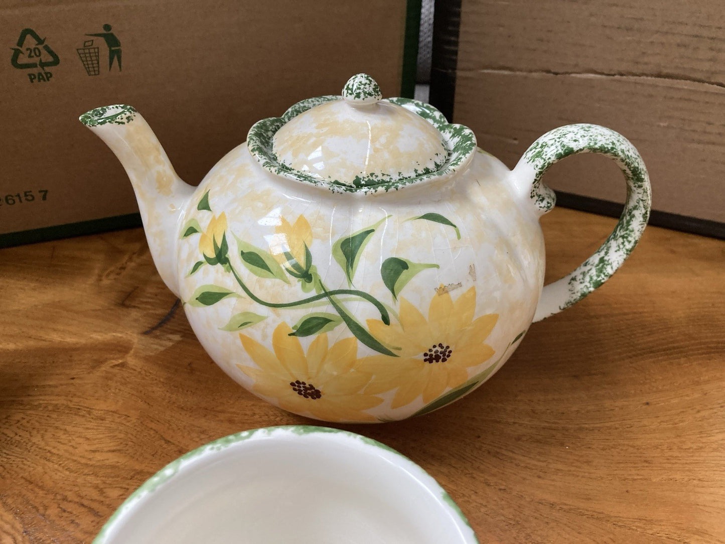 Vintage Obrarte Portugal Sunflower Tea Set – Teapot, Creamer, Sugar Bowl & Cups