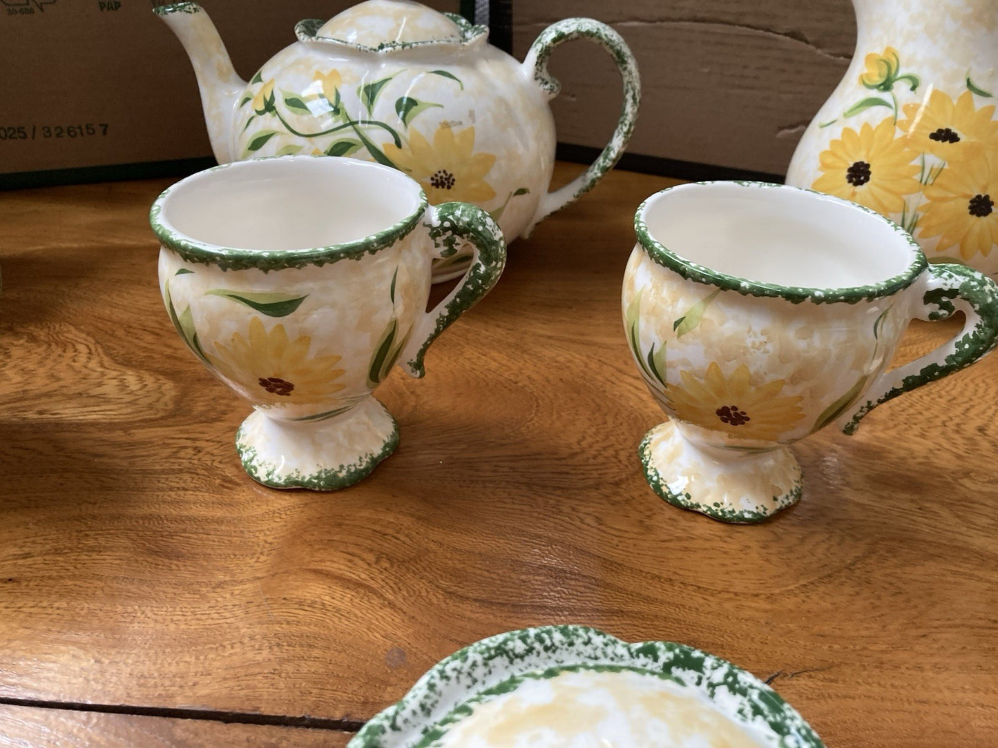 Vintage Obrarte Portugal Sunflower Tea Set – Teapot, Creamer, Sugar Bowl & Cups