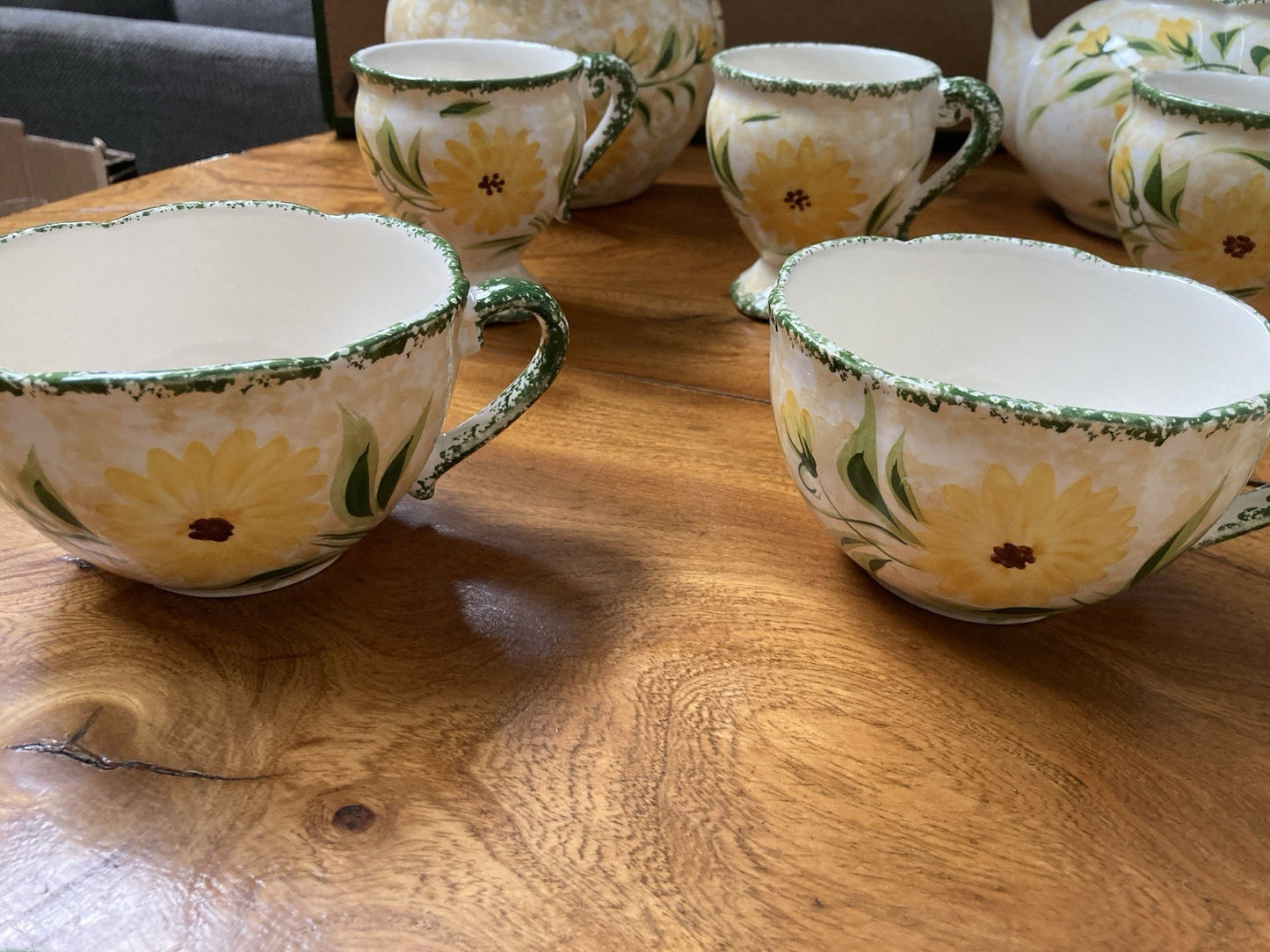 Vintage Obrarte Portugal Sunflower Tea Set – Teapot, Creamer, Sugar Bowl & Cups