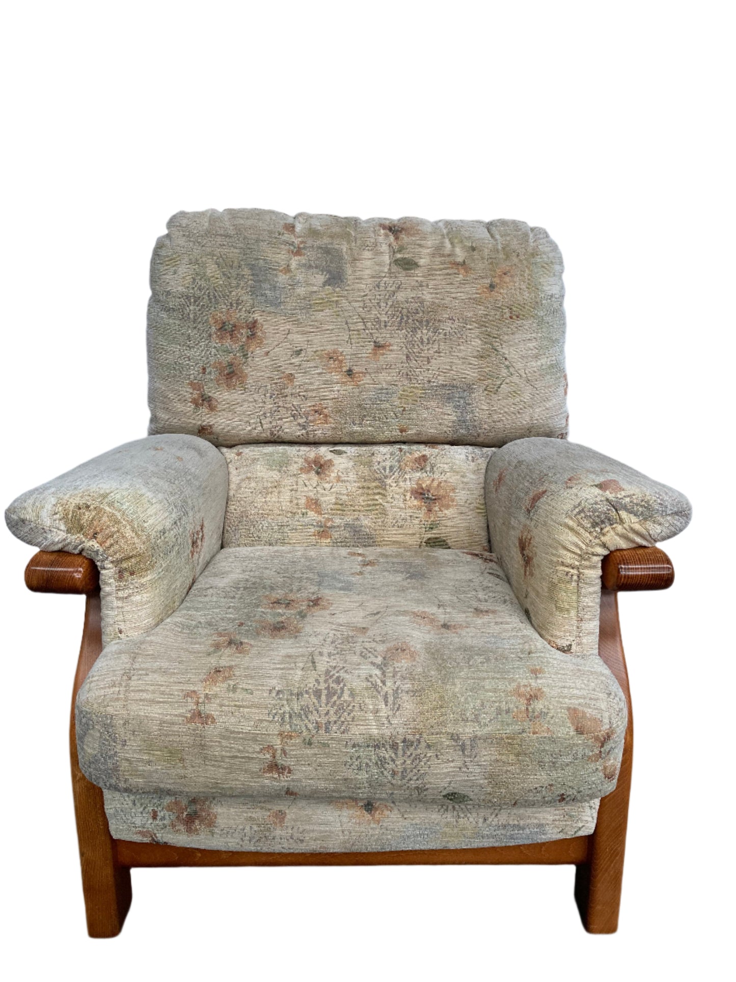 Vintage bergere & oak armchair