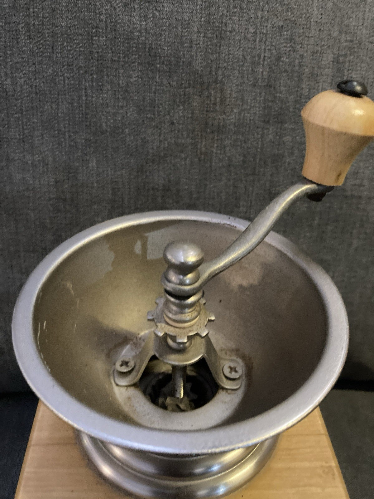 David Birch Vintage Coffee Grinder – Wooden Body, Metal Bowl & Crank, Fruit Tile