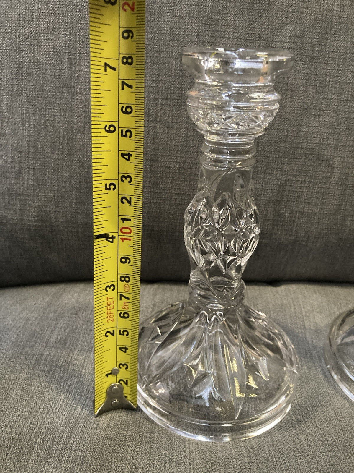 Vintage Sowerby Ellison Clear Pressed Glass Candlesticks Pair 1930s–1950s