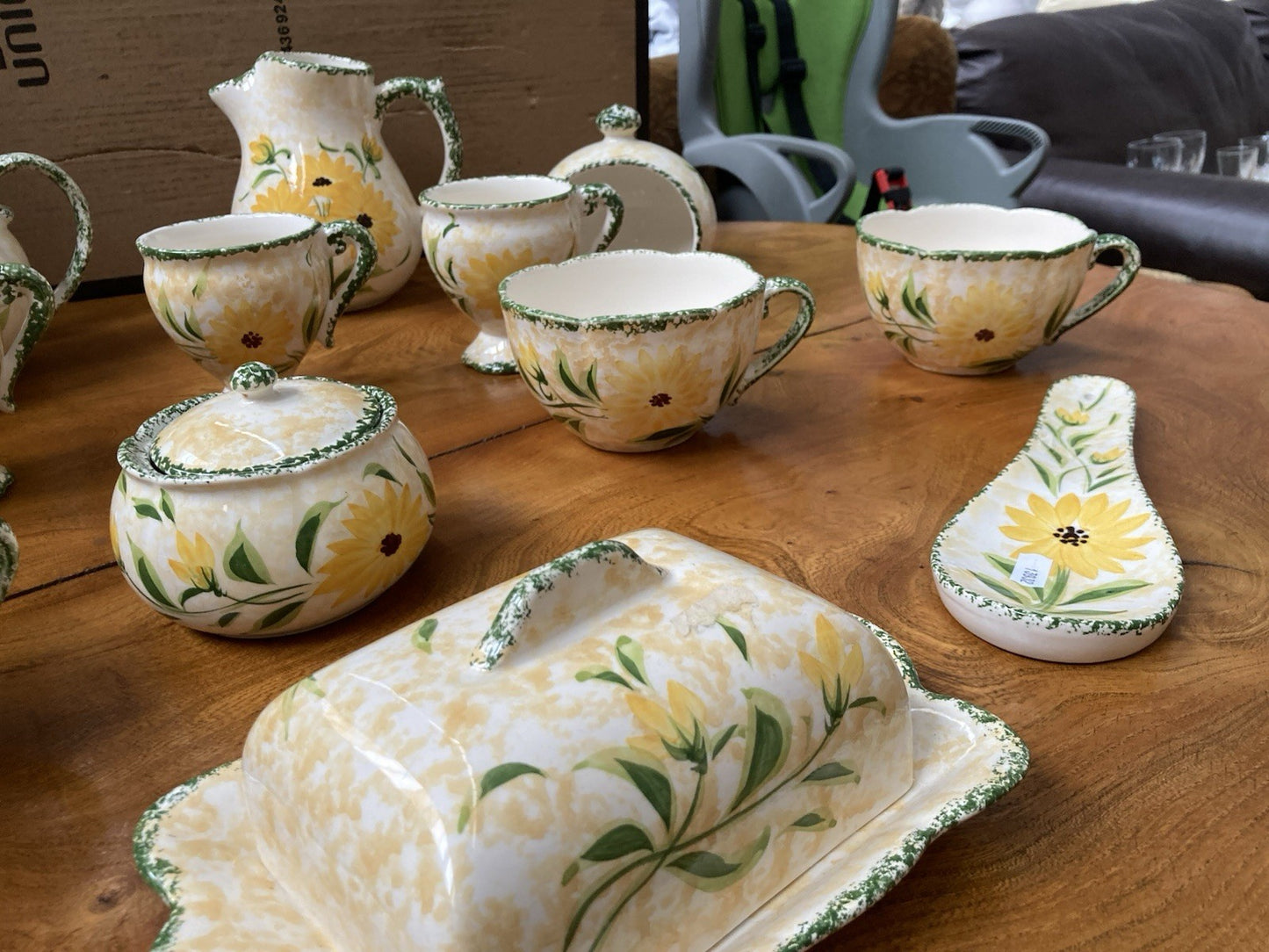 Vintage Obrarte Portugal Sunflower Tea Set – Teapot, Creamer, Sugar Bowl & Cups