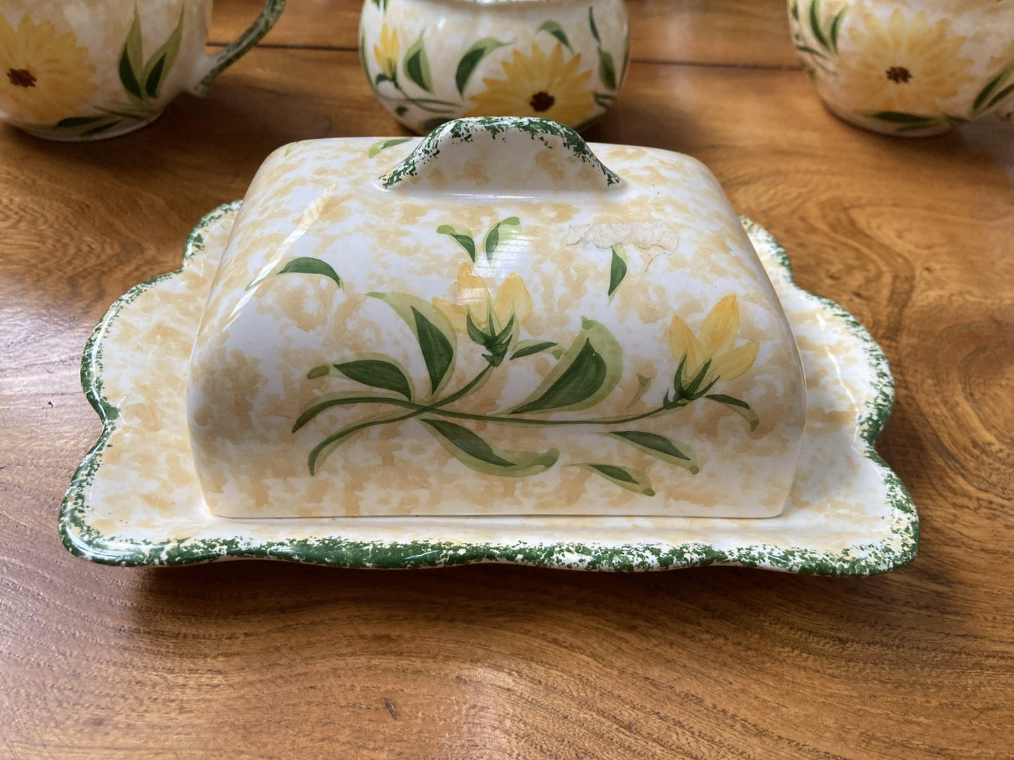 Vintage Obrarte Portugal Sunflower Tea Set – Teapot, Creamer, Sugar Bowl & Cups