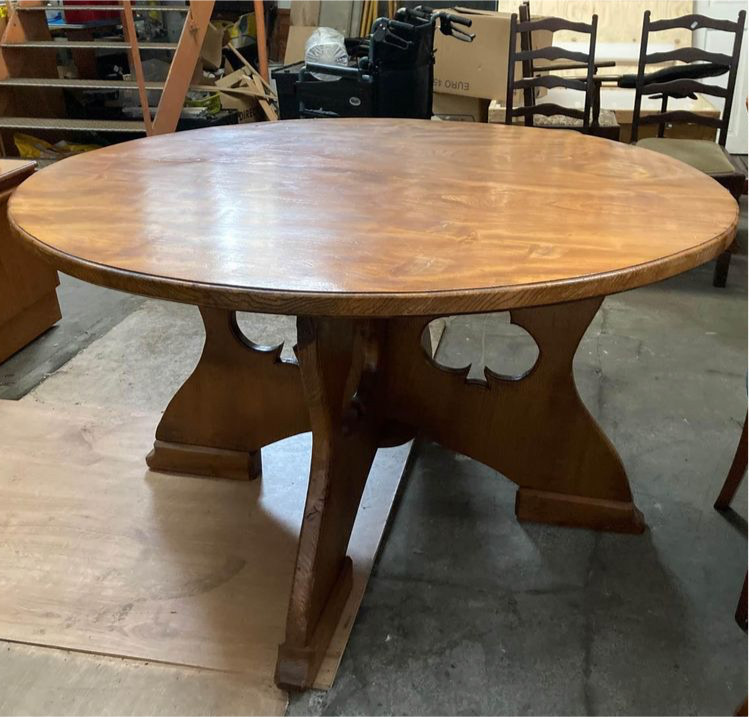 large vintage solid wood card table with carved club design - man cave - dining table