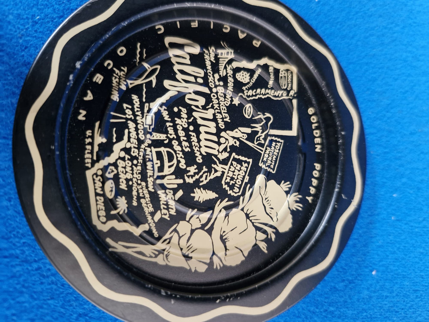 Vintage California Souvenir Tin Coasters -Set of 8 - 1960s/1970s "Golden Poppy"