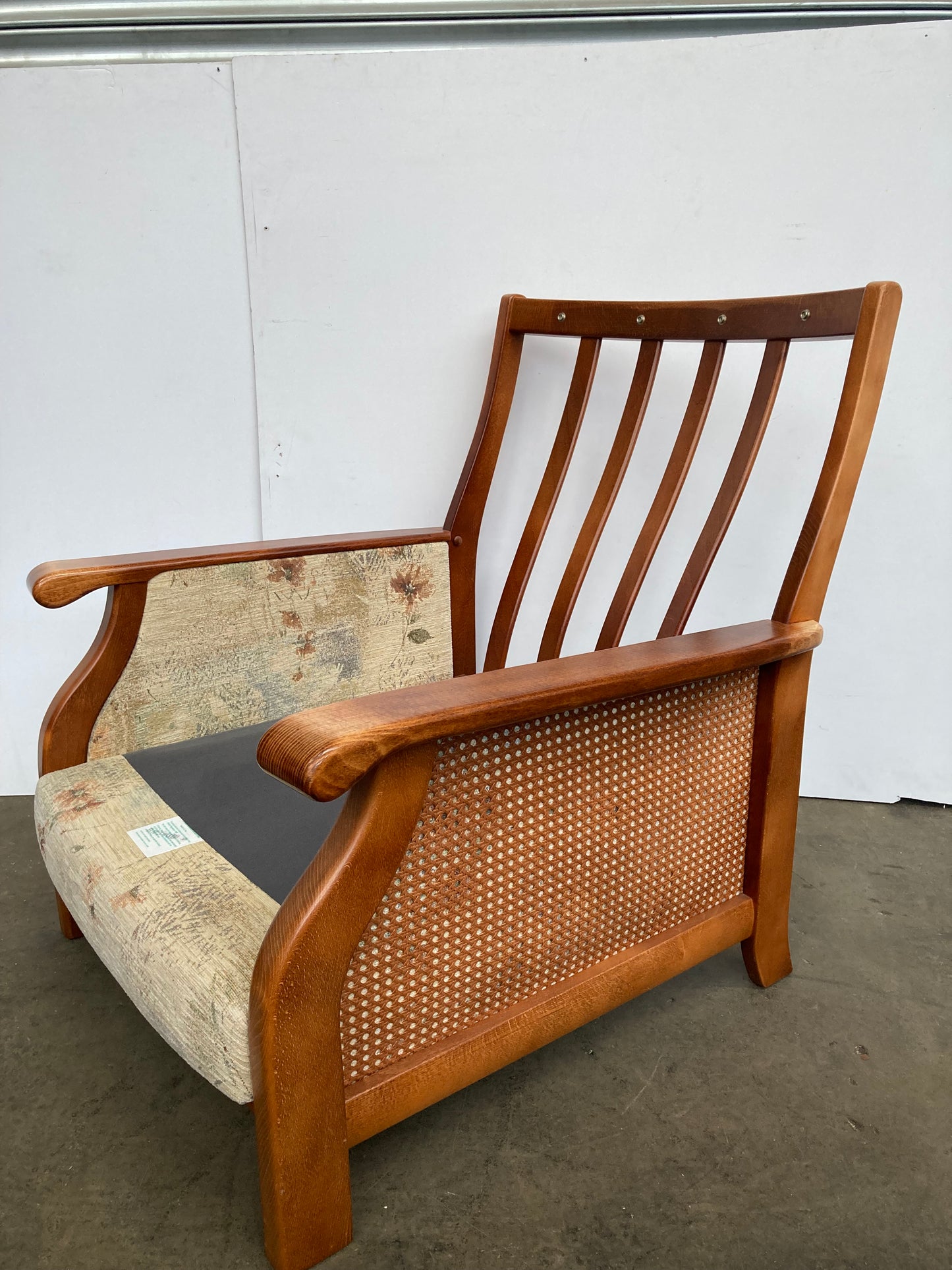 Vintage bergere & oak armchair