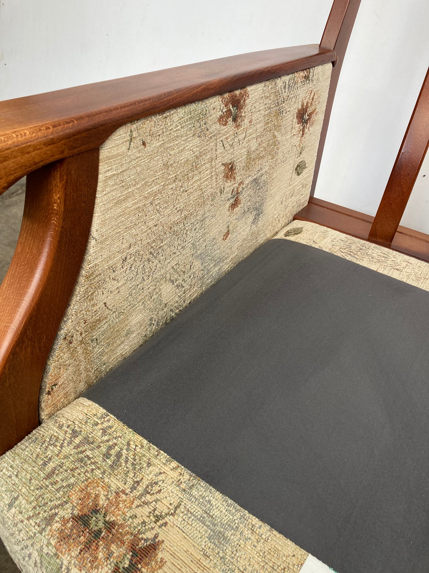 Vintage bergere & oak armchair