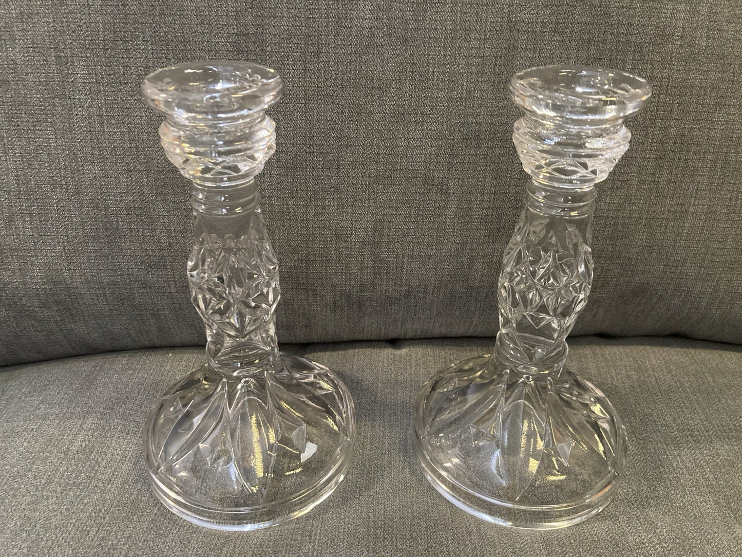 Vintage Sowerby Ellison Clear Pressed Glass Candlesticks Pair 1930s–1950s