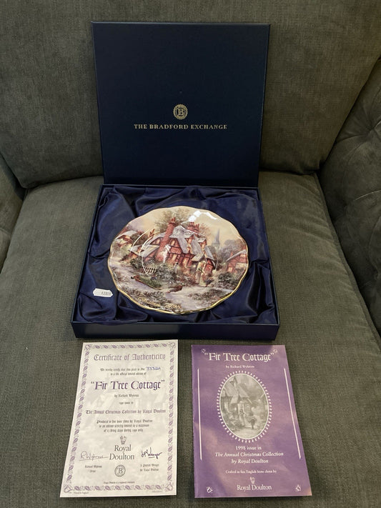 Royal Doulton Fir Tree Cottage 1998 Christmas Plate Box & COA Bradford Exchange