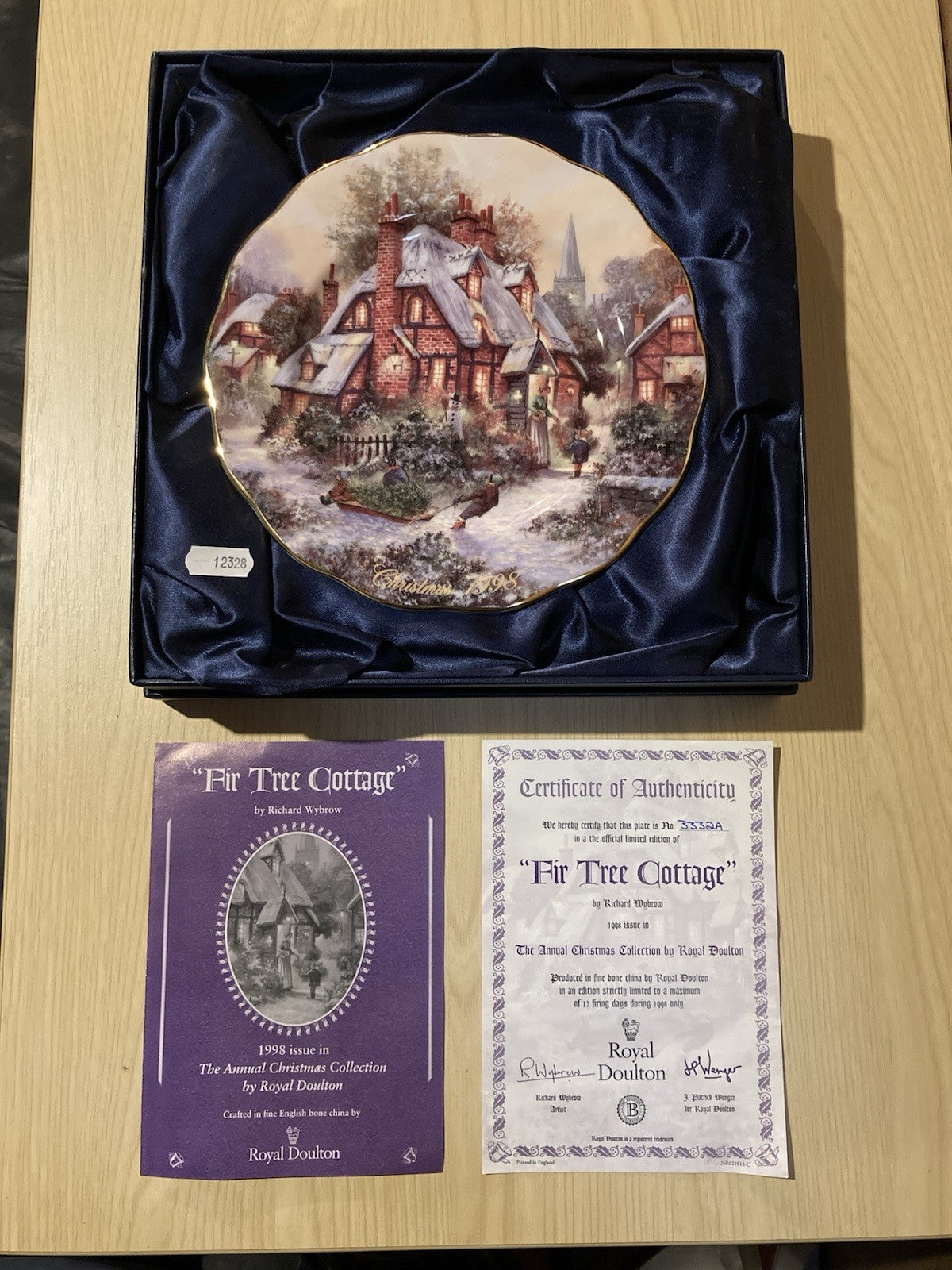 Royal Doulton Fir Tree Cottage 1998 Christmas Plate Box & COA Bradford Exchange